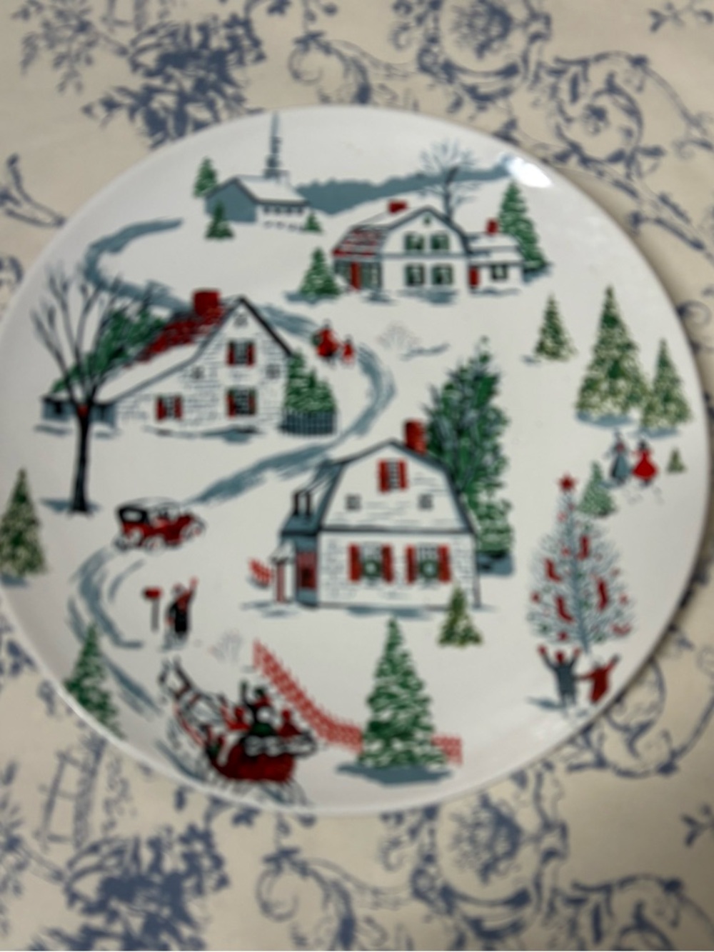 Holiday Village Ceramic Serving Plate - White, Red & Green